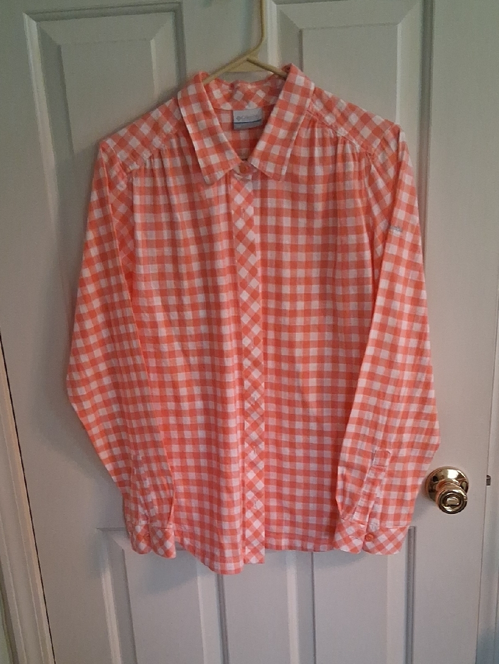 Columbia Orange and White Gingham Button-Up Shirt